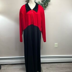Vintage Jacque and Koko Velvet Collared Zip Front Maxi Dress Shoulder Pads 28